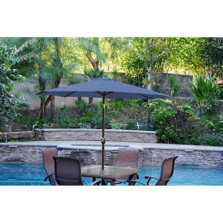 Jeco 9 ft. Aluminum Patio Market Umbrella Tilt with Crank - Blue Fabric & Champagne Pole UBP93-UBF98